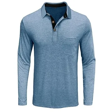 PICKLION Moisture-Wicking Long Sleeve Polo Shirt for Men