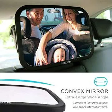Funbliss Baby Car Mirror for Rear Facing Seat,360° Rotation, Safety CertifiedShatterproof Acrylic Glass, Clear Wide View,Infant Car Mirror for Car Seat Rear Facing