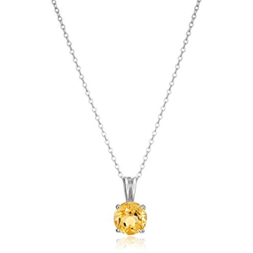 Amazon Essentials Sterling Silver Round Cut Citrine Birthstone Pendant Necklace (November), 18" (pre...