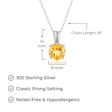 Citrine Birthstone Pendant Necklace in Sterling Silver