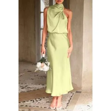 PRETTYGARDEN Elegant Summer Satin Maxi Dress for Women