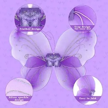 Chivao 10 Pieces Fairy Wings Butterfly Wings Wedding Decoration Costume Birthday Christmas Party Favors for Boys Girls(Purple)
