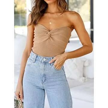 Trendy FIANUS Y2K Strapless Twist Knot Crop Top for Women