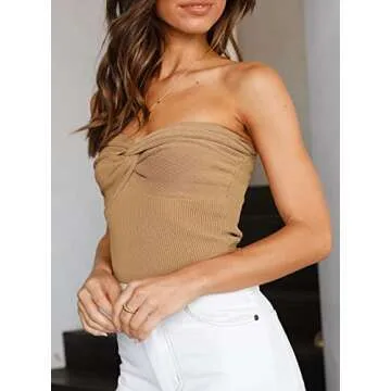 Trendy FIANUS Y2K Strapless Twist Knot Crop Top for Women