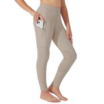 Willit Girls Horse Riding Pants Tights Kids Equestrian Breeches Knee-Patch Youth Schooling Tights Zipper Pockets Khaki M