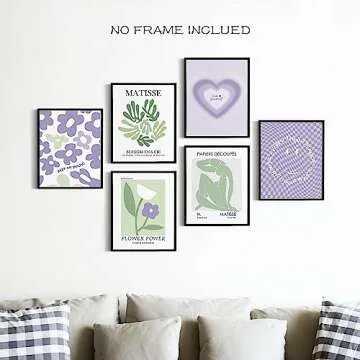 La Naranja Danish Pastel Room Decor Aesthetic Green Purple Wall Art Matisse Prints Abstract Wall Paintings for Girls Bedroom Gifts for Teens, Set of 6 Pictures, 8''x10'', UNFRAMED