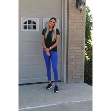 HeyNuts Pure&Plain 7/8 High Waisted Leggings for Women, Athletic Compression Tummy Control Workout Yoga Pants 25'' Sapphire Blue S(4/6)