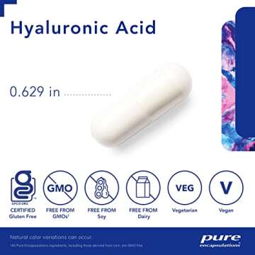 Pure Encapsulations Hyaluronic Acid - for Skin Hydration, Joint Lubrication & Joint Health* - Effective Absorption - Gluten Free - Vegan & Non-GMO - 180 Capsules
