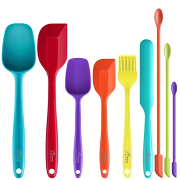 HOTEC Silicone Spatula Set - 9 Multi-Color Kitchen Utensils for Cooking, Baking, and Mixing