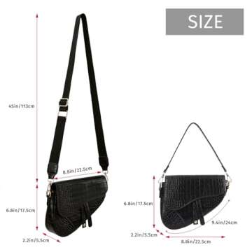 HDE Women's Saddle Shoulder Bag PU Leather Crossbody Purse Crocodile Handbag - Black Crocodile