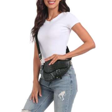 HDE Women's Saddle Shoulder Bag PU Leather Crossbody Purse Crocodile Handbag - Black Crocodile