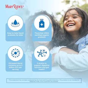MaryRuth Organics Kids Probiotic Liquid Drops | USDA Organic Probiotics for Digestive Health | Ages 4 Gut Health & Immune Support Supplement | Overall Health | Vegan | Non-GMO | 1 Fl Oz