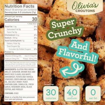 Olivia’s Gluten Free Croutons For Salad – Crunchy Garlic Soup Crouton – Made from Seasoned Anc...