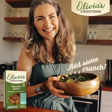 Olivia’s Gluten Free Croutons For Salad – Crunchy Garlic Soup Crouton – Made from Seasoned Ancient Grain Gluten-Free Artisan Bread – Dairy Free, Vegetarian, Made In USA, 4.5 Oz (Pack of 3)