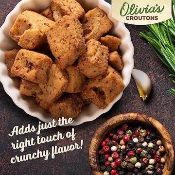 Olivia’s Gluten Free Croutons For Salad – Crunchy Garlic Soup Crouton – Made from Seasoned Ancient Grain Gluten-Free Artisan Bread – Dairy Free, Vegetarian, Made In USA, 4.5 Oz (Pack of 3)