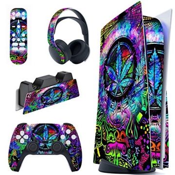 PlayVital Psychedelic Leaf Full Set Skin Decal for PS5 Console & Accessories