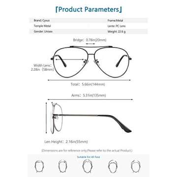 Cyxus Aviator Glasses Blue Light Blocking Glasses Computer Glasses Anti Eyestrain Metal Frame Grey