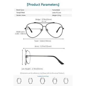 Cyxus Aviator Glasses Blue Light Blocking Glasses Computer Glasses Anti Eyestrain Metal Frame Grey