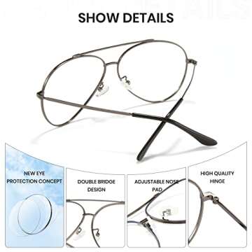 Cyxus Aviator Glasses Blue Light Blocking Glasses Computer Glasses Anti Eyestrain Metal Frame Grey