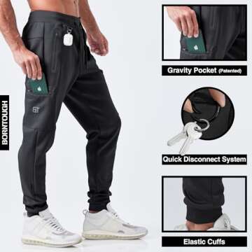 Born Tough Mens Cargo Workout Joggers Pants, Tapered Bodybuilding Gym Cargo Joggers, Athletic Runnin...