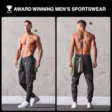 Born Tough Mens Cargo Workout Joggers Pants, Tapered Bodybuilding Gym Cargo Joggers, Athletic Running Cargo Sweatpants for Men Black