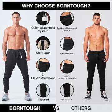 Born Tough Mens Cargo Workout Joggers Pants, Tapered Bodybuilding Gym Cargo Joggers, Athletic Running Cargo Sweatpants for Men Black