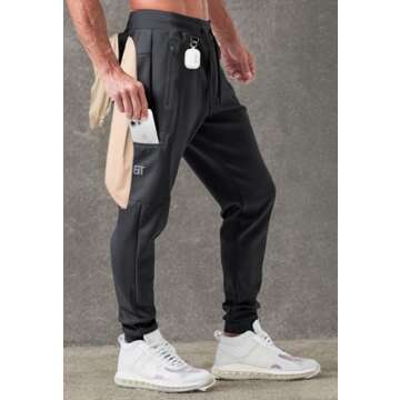 Born Tough Mens Cargo Workout Joggers Pants, Tapered Bodybuilding Gym Cargo Joggers, Athletic Running Cargo Sweatpants for Men Black