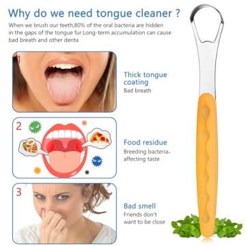 4 Pcs Tongue Scraper Cleaner Adults and Kids Stainless Steel Tongue Brush Metal Scraper Reduce Bad B...