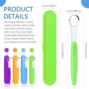 4 Pcs Tongue Scraper Cleaner Adults and Kids Stainless Steel Tongue Brush Metal Scraper Reduce Bad Breath with Travel Cases for Men Women Oral Mouth(Purple, Orange, Blue and Green)