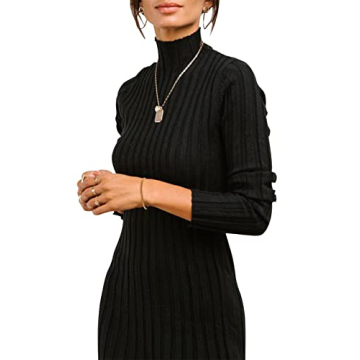 Elegant Ribbed Long Sleeve Women's Sweater Dress