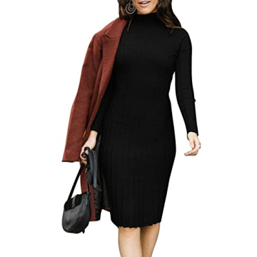 Elegant Ribbed Long Sleeve Women's Sweater Dress