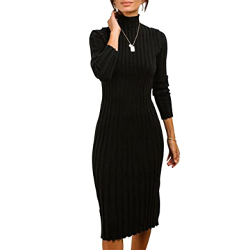 Elegant Ribbed Long Sleeve Women's Sweater Dress