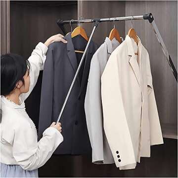 MYOYAY Pull Down Closet Rod 33-45 inches Heavy Duty Clothes Rail Two-way Buffering Closet Rod Cloakroom Lift Clothes Hanger Home Clothes Storage Suitable for Wardrobe Interior Width 66 lbs Capacity