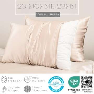 PROMEED 100% Mulberry Silk Pillowcase for Hair and Skin, Both Sides 23 Momme Grade 6A+ Silk Pillow C...