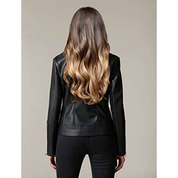 Athlemo Womens Faux Leather Motorcycle Jackets Classical Black PU Slim Short Biker Coats