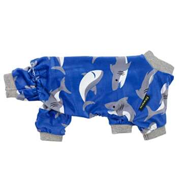 Fitwarm Shark Dog Pajamas, Dog Clothes for Small Dogs Girl Boy, Pet Onesie with Feet, Cat Outfit, Lightweight Velvet, Royal Blue, XS