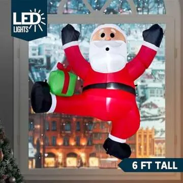 Joiedomi 6 FT Tall Christmas Inflatable Climbing Santa with Gift Box, Blow Up Hanging Santa with Bui...