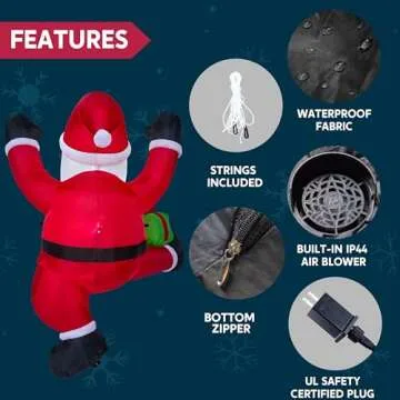 6FT Christmas Inflatable Climbing Santa with LED Lights