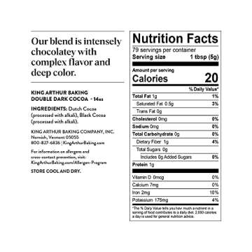 King Arthur Double Dark Cocoa Powder 14oz for Baking