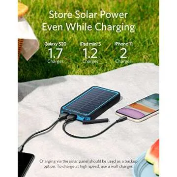 Anker PowerCore Solar 10000, 15W Power Bank 10,000 mAh with Dual Ports, Flashlight, IP64 Splash Proof and Dustproof for Outdoor Activities, Compatible with Smartphones and Other Devices