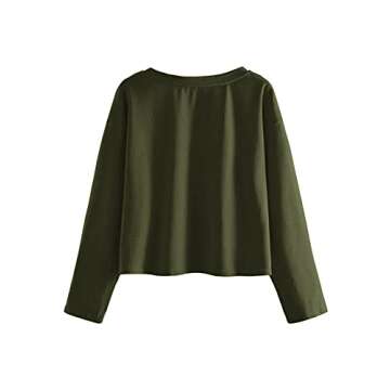 SweatyRocks Women's Casual Long Sleeve Tops Raw Cut Pullover Sweatshirt Olive Green M