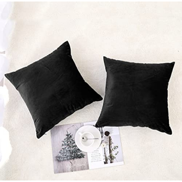 Luxurious Soft Black Velvet Pillow Covers Set of 2