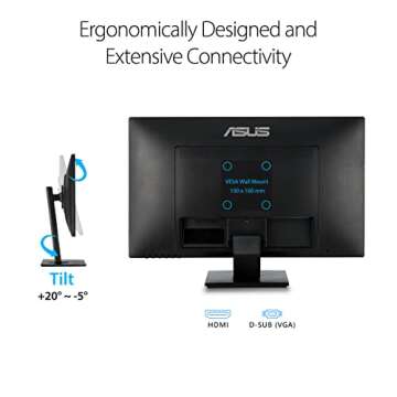 ASUS 27" 1080P Monitor - Full HD, Eye Care, Low Blue Light, Flicker-Free, VESA Mountable, Anti-Glare, D-Sub, HDMI Computer PC Monitor - VA279HAE