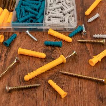 KURUI Drywall Anchors and Screws Assortment Kit 270PCS, 135 Plastic Wall Anchors and 135 Philips Flat Head Screws, 5 Sizes Galvanized Screws and Wall Plug Bolts with Organizer Box