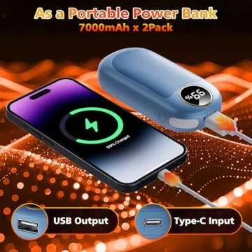 Hand Warmers Rechargeable 2 Pack, Dual Sided Electric Hand Warmer 14000mAh with Power Bank, 20Hrs Warmth, 8 Heating Mode, Portable Charging Pocket Heater for Men, Women, Raynauds, Camp, Hunting, Golf