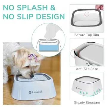 LumoLeaf Large Dog Water Bowl - No Spill & Drip-Free Design
