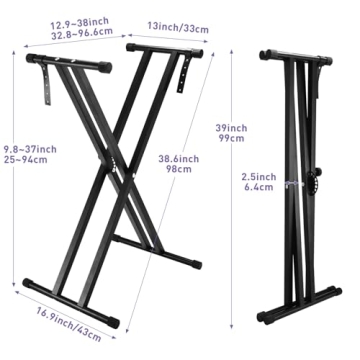 Minewill Double-X Piano Keyboard Stand - Heavy Duty & Portable, 7-Level Adjustable Height, Anti-Slip...