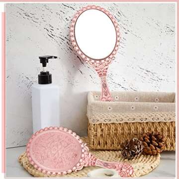 Qunclay 12 Pcs Vintage Handheld Mirror, 9.8" L x 4.5" W Small Rose Gold Embossed Portable Princess Mirror for Classroom Kids Princess Party Favors Travel