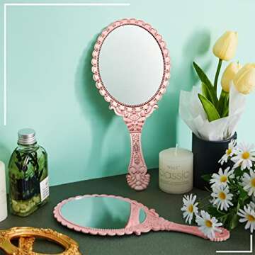 Qunclay 12 Pcs Vintage Handheld Mirror, 9.8" L x 4.5" W Small Rose Gold Embossed Portable Princess Mirror for Classroom Kids Princess Party Favors Travel