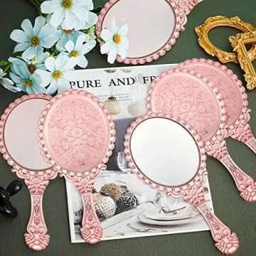 Qunclay 12 Pcs Vintage Handheld Mirror, 9.8" L x 4.5" W Small Rose Gold Embossed Portable Princess Mirror for Classroom Kids Princess Party Favors Travel